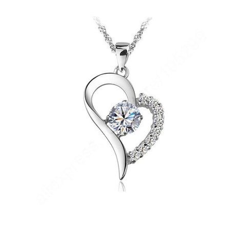 Silver Color Crystal Heart Necklace