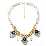 Geometric Flowers Crystal Pearl Necklaces