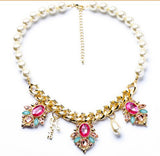 Geometric Flowers Crystal Pearl Necklaces